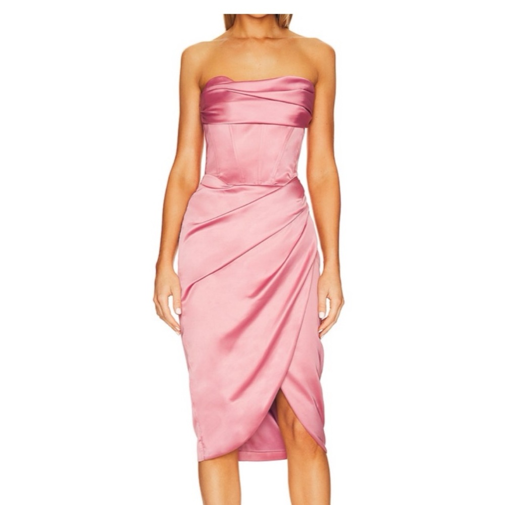 Bardot Pink Wrap Midi Skirt with Slit for Cocktail